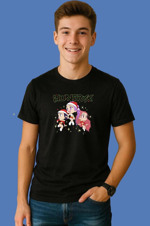 Tricou Barbat Huntrix K Pop Hunters Demon Colaj Fete Cu Titlu Huntrix, Negru