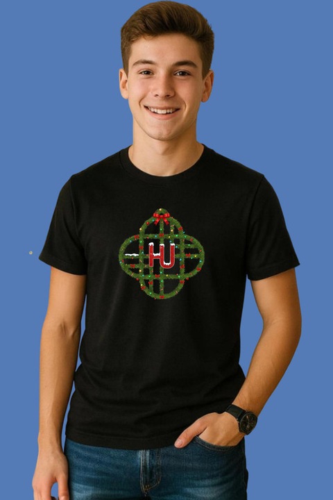 Tricou Barbat Huntrix K Pop Hunters Demon Emblema Verde Craciun Sferica, Negru