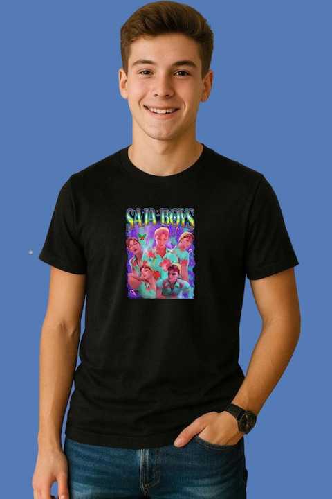 Tricou Barbat Huntrix K Pop Hunters Demon Eroine Fundal Stelar, Negru