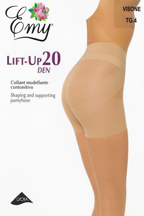 Ciorapi fini cu chilot push-up - Emy Lift-up 20 den, Visone, 5-XL