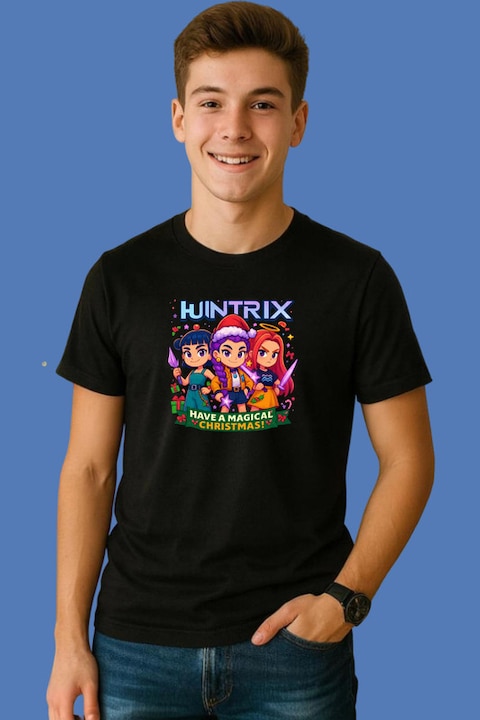 Tricou Barbat Huntrix K Pop Hunters Demon Have A Magical Christmas Poster, Negru
