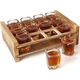 Set 12 pahare de shot Belle Vous, cu tava din lemn ars, 60 ml, suport cu manere, pentru servire bauturi, Transparent/Maro