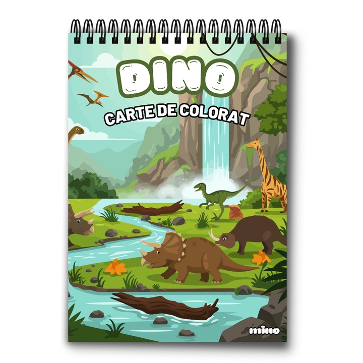 Carte de colorat pentru copii, dinozauri, 50 file groase A5, carte de desenat Mino