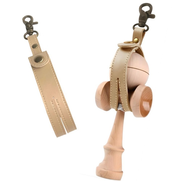 Suport Kendama, Support Line, Prindere Rapida, Carabina Metalica, Material Flexibil, Piele Ecologica, Rezistent, Fixare Sigura Pentru Bila Si Ken, Compatibil Cu Orice Model Kendama, Ideala pentru Rucsac, Pantaloni, Crem