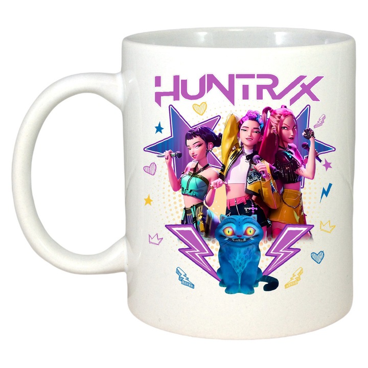 Cana Huntrix K Pop Hunters Demon Colaj Huntrix Cu Mascota Derpy, Craciun, Sarbatori, Cadou, 100% Ceramica, Cri-Flo, Culoare Alb, 330 ml