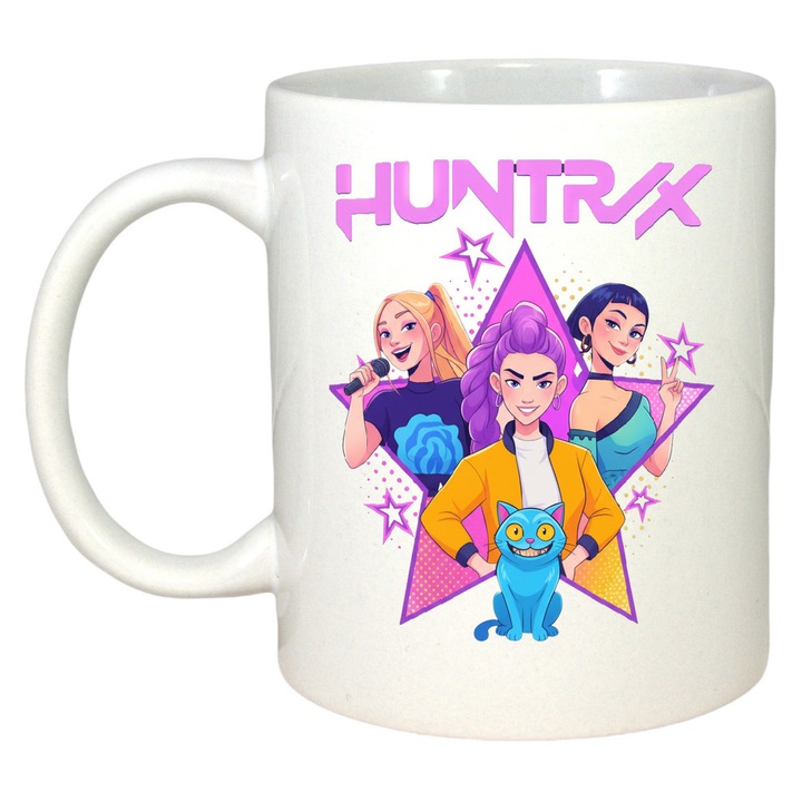 Cana Huntrix K Pop Hunters Demon Huntrix Star Cu Derpy, Craciun, Sarbatori, Cadou, 100% Ceramica, Cri-Flo, Culoare Alb, 330 ml