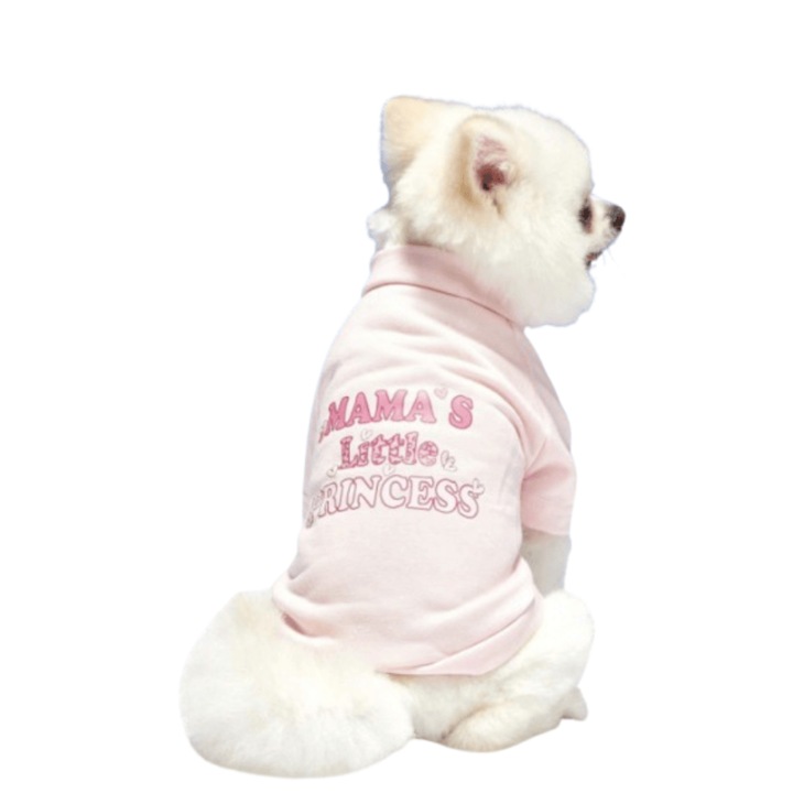 Haina tip Hanorac cu Maneci Pentru Catel/Pisica, Roz, Model "Mama's Little Princess", Marime L, Distanta umeri-coada 35 cm