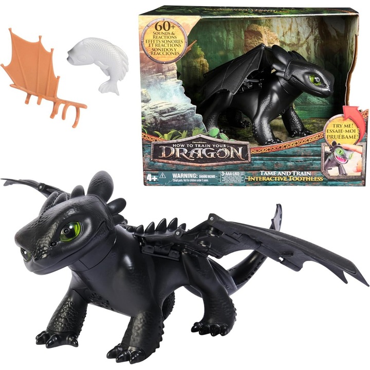 Figurină interactivă Toothless, Spin Master, sunet, lumini, multicolor, 4 ani+