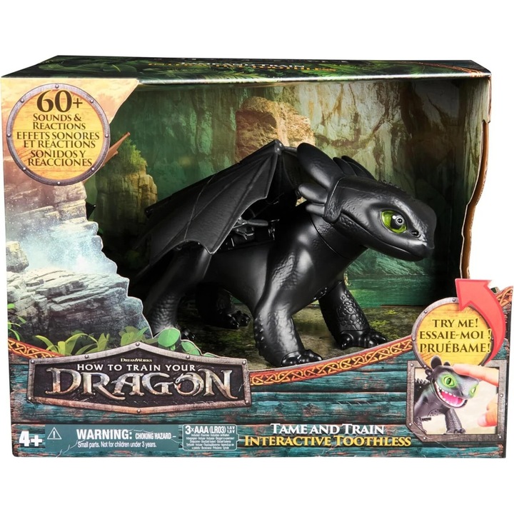 Figurină interactivă Toothless, Spin Master, sunet, lumini, multicolor, 4 ani+