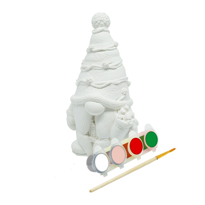 Kreatív készlet - Karácsonyi gipsz figura festéshez, Ajándékozó törpe, 9x5x4 cm, festékekkel és ecsettel