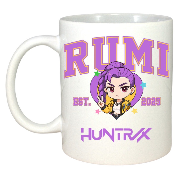 Cana Huntrix K Pop Hunters Demon Rumi Portret Mov Huntrix, Craciun, Sarbatori, Cadou, 100% Ceramica, Cri-Flo, Culoare Alb, 330 ml