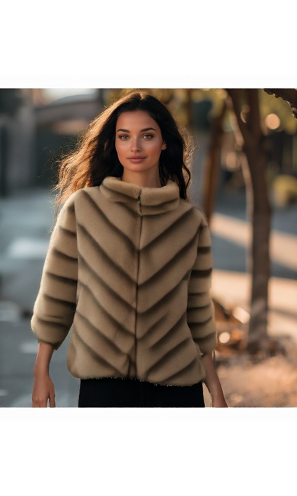 Geacă femei blană ecologică cappuccino, croială regular fit, culoare maro, mărime unică