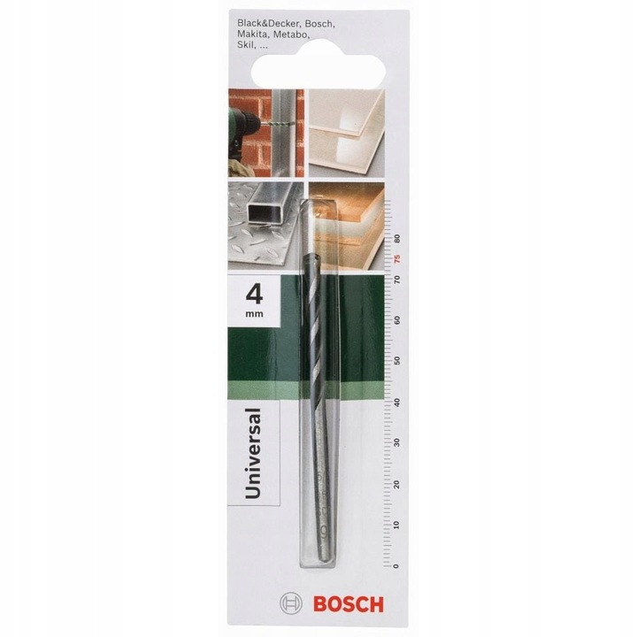 Burghiu multifunctional Bosch Universal 4mm, set 1 bucată, pentru beton, lemn, metal, lungime 75mm