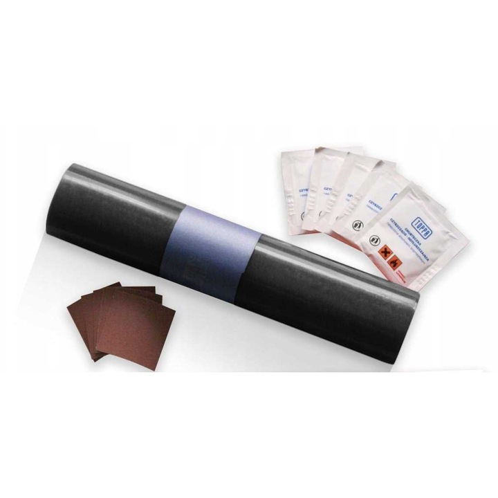 Set de reparare pentru prelate, MANNSCHAFT, 220x32cm, negru, include banda adeziva, smirghel, servetele de curatare.