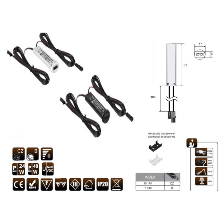 Univerzális kapcsoló ajtókhoz/fiókokhoz, luka, 12/24V, 3A, 36/72W, fekete