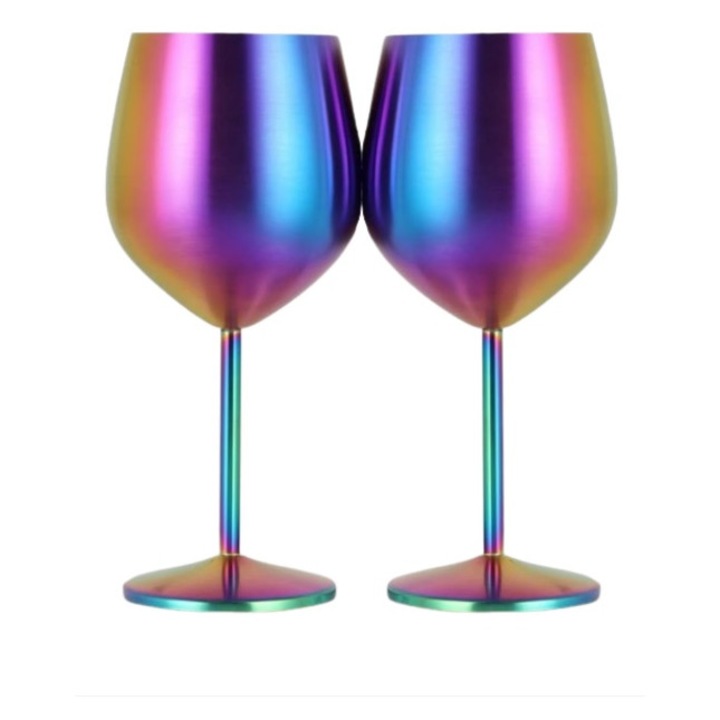 Комплект 2 чаши за вино Nabi Market Rainbow, Издръжливи и устойчиви на корозия, Елегантни, Многократна употреба, Неръждаема Стомана, 530 мл, Многоцветен
