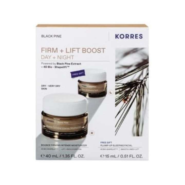 KORRES Set Black Pine Crema de Zi pentru Fermitate & Lifting, 40ml & CADOU Black Pine Crema de Noapte Fermitate & Lifting, 15ml