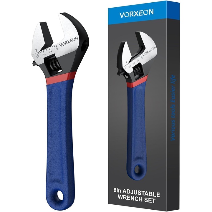 Set Chei Reglabile, 25,4 cm VORXEON, Otel Aliat, Metrice si SAE, Falca Lata Reglabila, Maner Antiderapant, Pentru Reparatii Auto si DIY