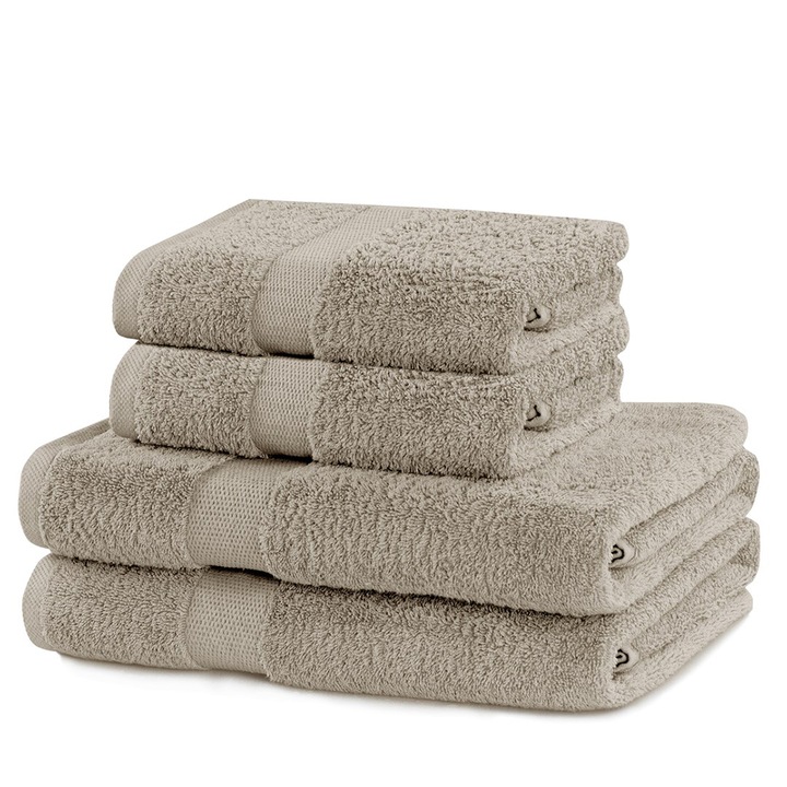Set 4 prosoape de baie cu bordura simpla, bumbac 100%, 525 g/mp, Marina, 2x70x140 cm, 2x50x100 cm, bej