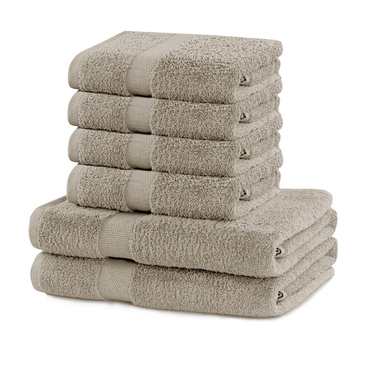 Комплект от 6 хавлиени кърпи за баня с прост бордюр, 100% памук, 525 гр/кв.м, Марина, 2х70х140 см, 4х50х100 см, бежов