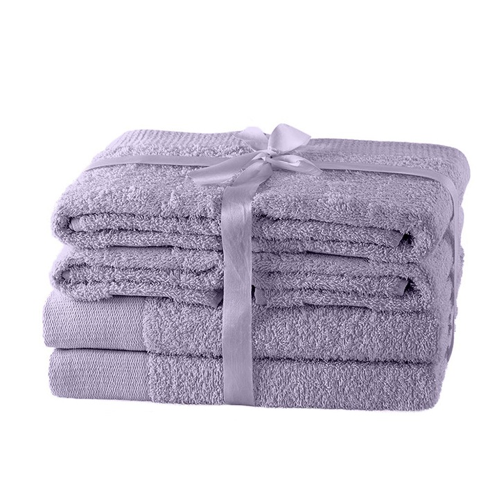 Комплект от 6 хавлиени кърпи за баня в модерен стил от 100% памук, 450 гр/кв.м, Amari, 2x70x140 см, 4x50x100 см, лилави