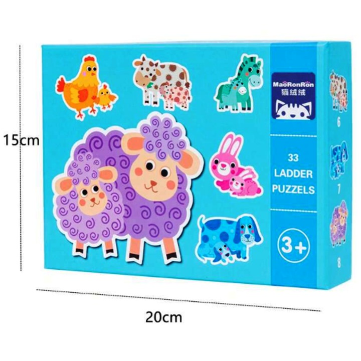 Puzzle Din Carton Cu 6 Modele Animale, Piese Mari, Grosime 3mm, 33 Piese In Total