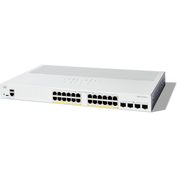 Switch Cisco Catalyst C1300-24P-4X, 24xLAN, 24xGigabit, PoE+, 4xSFP, Rack, 195W