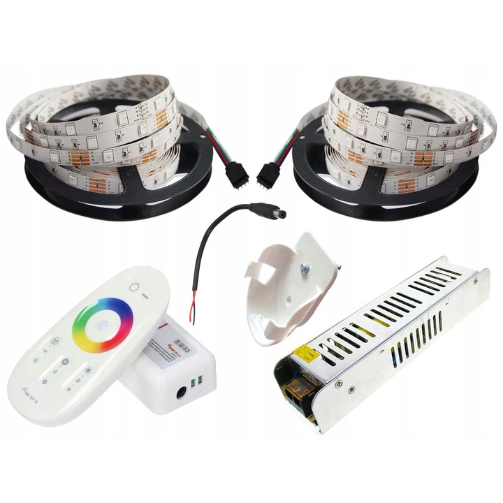 Kit Banda LED 10m RGB 5050 Tactil, Control Radio, Alimentator 60W