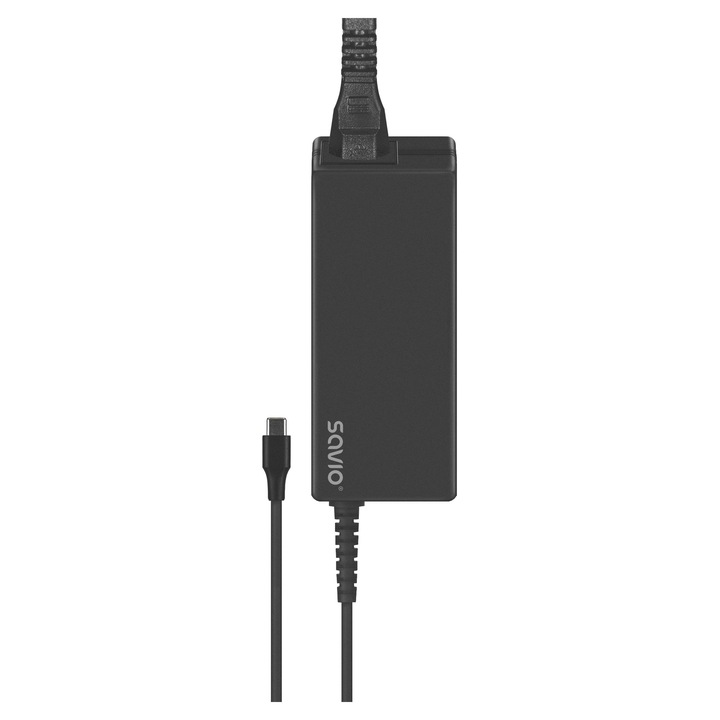 Savio ZA-01 USB-C töltő, 65W, fekete, laptopokhoz és okostelefonokhoz