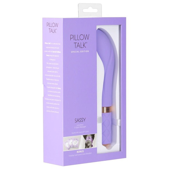 Vibrátor Sassy, Pillow Talk, kártyajáték és szatén sál szett, 20x3.8cm, lila