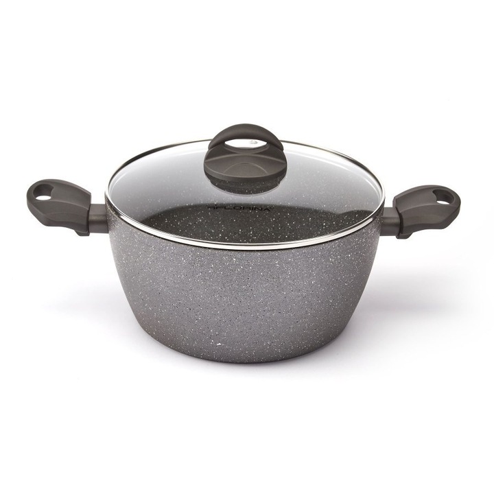 Oala aluminiu Florina Lava Stone 24 cm 4l gri, cu capac, 5 straturi