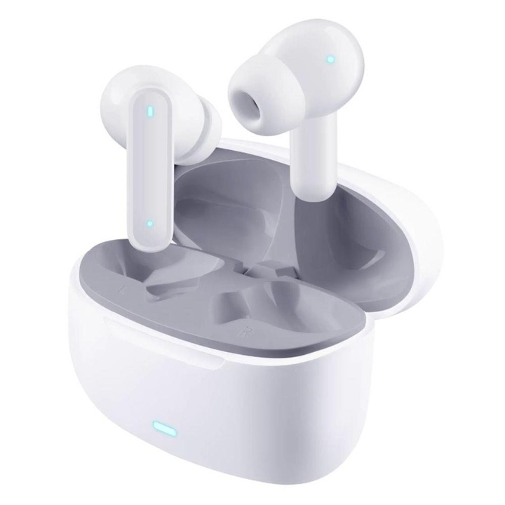 Casti Wireless Defender TWINS 945, Bluetooth, alb, set cu etui de incarcare, 4h autonomie utilizare, 25h total cu etui