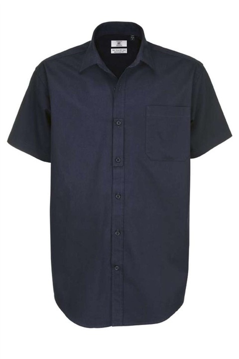 Camasa barbateasca business din bumbac 100% twill, semi cut-away, cu sistem Tie-Fix© si finisaj Easy Care - BCSMT82, Albastru marin