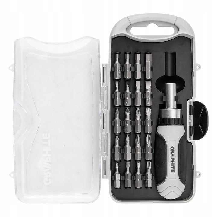 Set de 21 biti cu Maner Rateta 115mm Grafit, 25mm, 1/4"