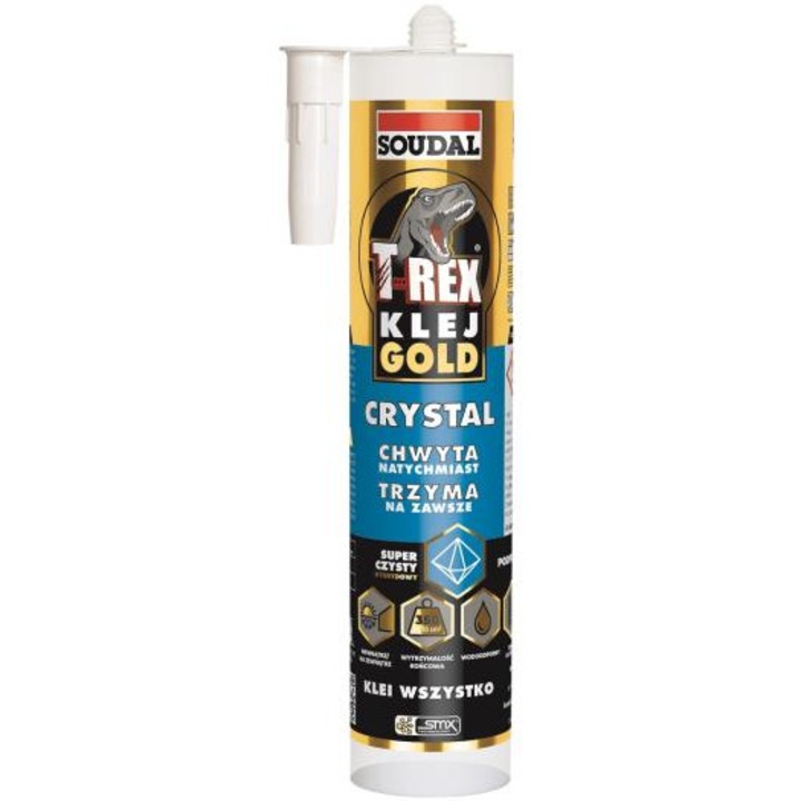 Adeziv montaj hibrid Soudal T-Rex Gold Crystal, 290ml, transparent, rezistent la umiditate