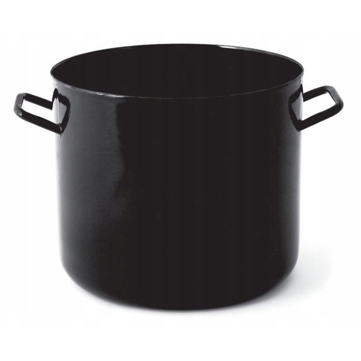 Oala Emailata Inalta 25L Ø34cm cu Capac, Linie Masiv, Neagra