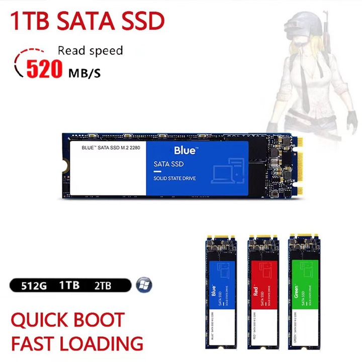 SSD M.2 512GB, висока скорост, черен