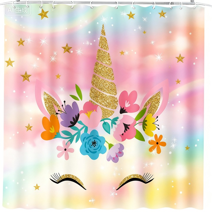 Unicorn Perdea de Dus Baie - Impermeabila, Design Draguta, Vizual Atractiv, 180 x 200 cm