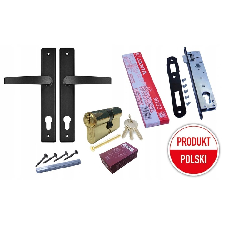 Set Maner Poarta Negru 90mm cu Cilindru si Broasca