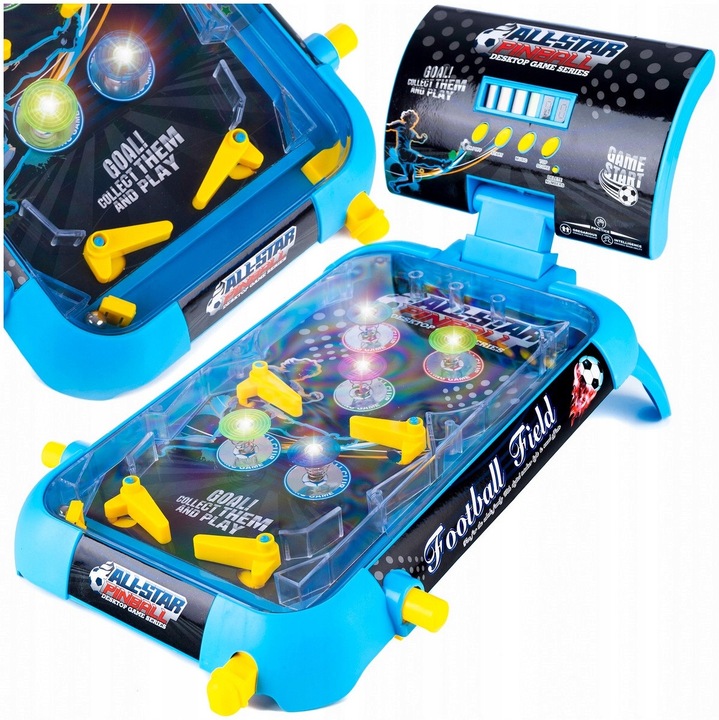 Masina Pinball Fliper Qulki, joc de dexteritate cu lumini si sunete, design fotbal, 53.4x24x9.5cm
