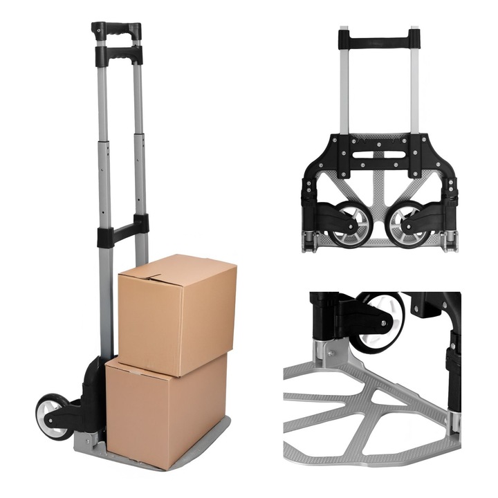 Количка за транспортиране с 2 колела, 75кг, солидна структура, сгъваема платформа, ергономична, телескопична