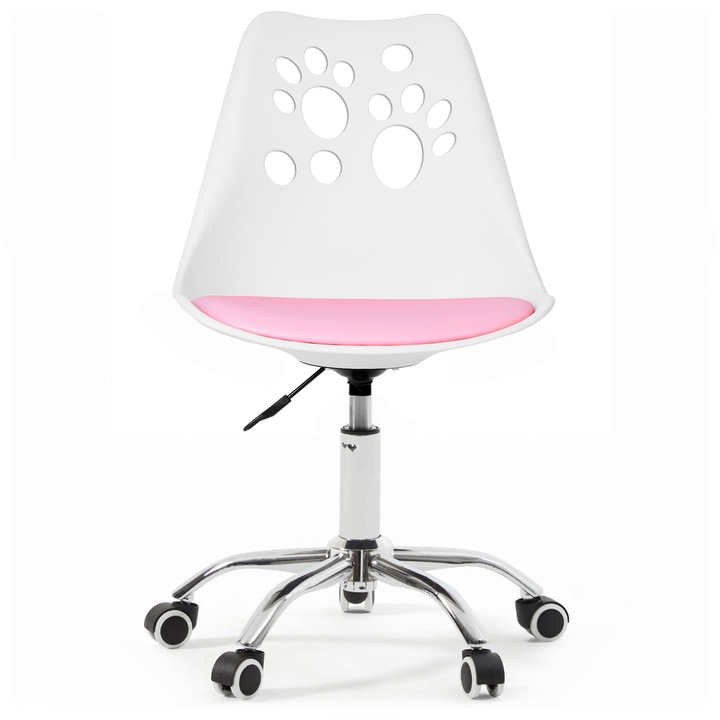 Scaun birou pentru copii, ergonomic, alb/roz, 5kg, 120kg max.