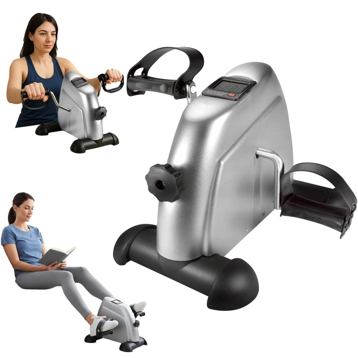 Rower treningowy compact, 2 in 1, argintiu, pentru exercitii si recuperare