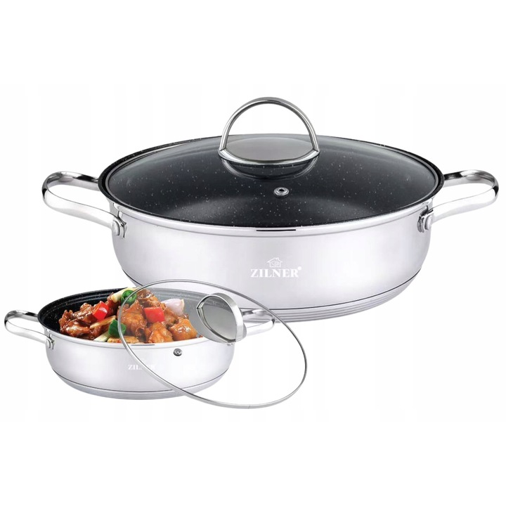 Oala Inox Zilner Premium 26cm 4.5L, Marmorata, Inductie
