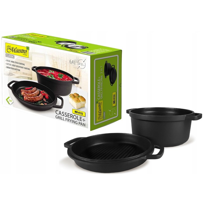 Set Oala Ovala si Tigaie Grill Maestro 6.4L Aluminium