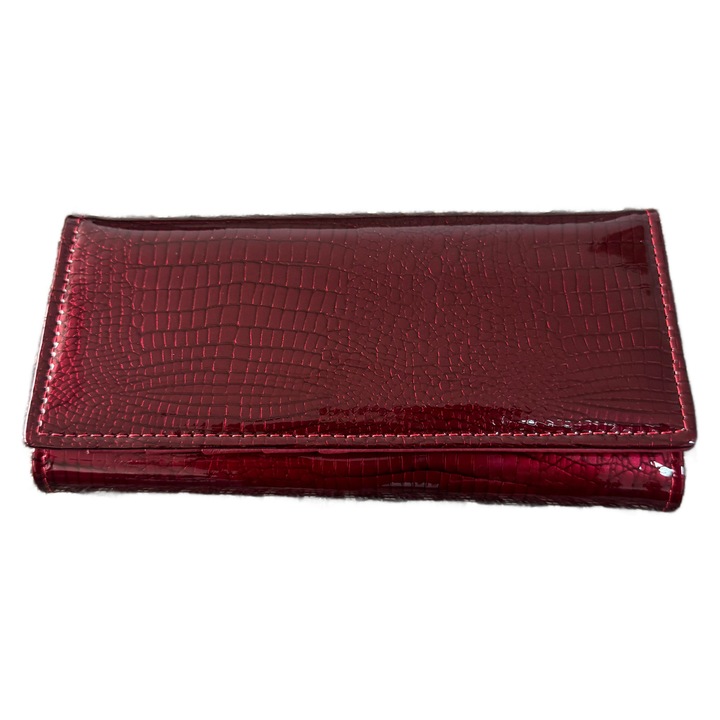 Portofel dama TITA piele naturala lucios reptila, visiniu, 18.5x9.3x3.4cm