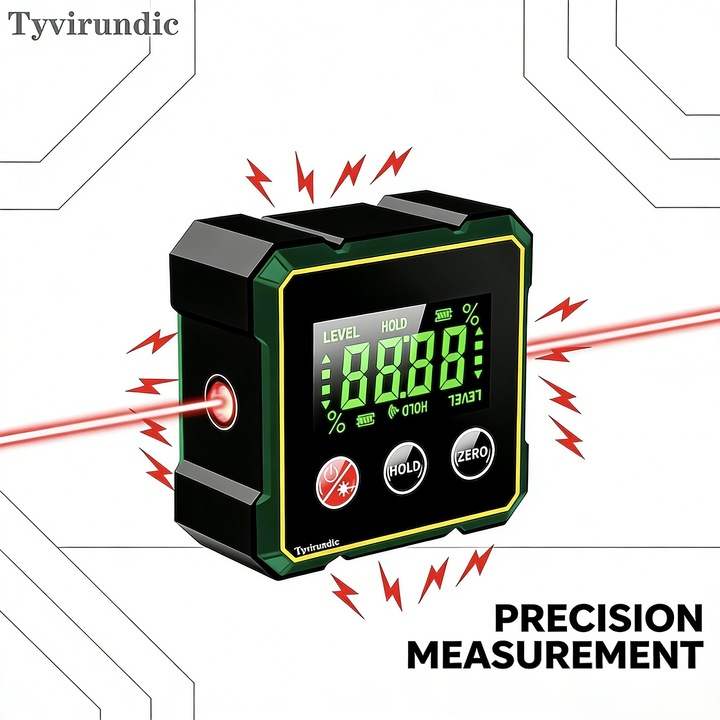 Instrument de masurare unghiuri digital Tyvirundic, cu laser electronic, cu magneti puternici pe 4 laturi, compact, reincarcabil