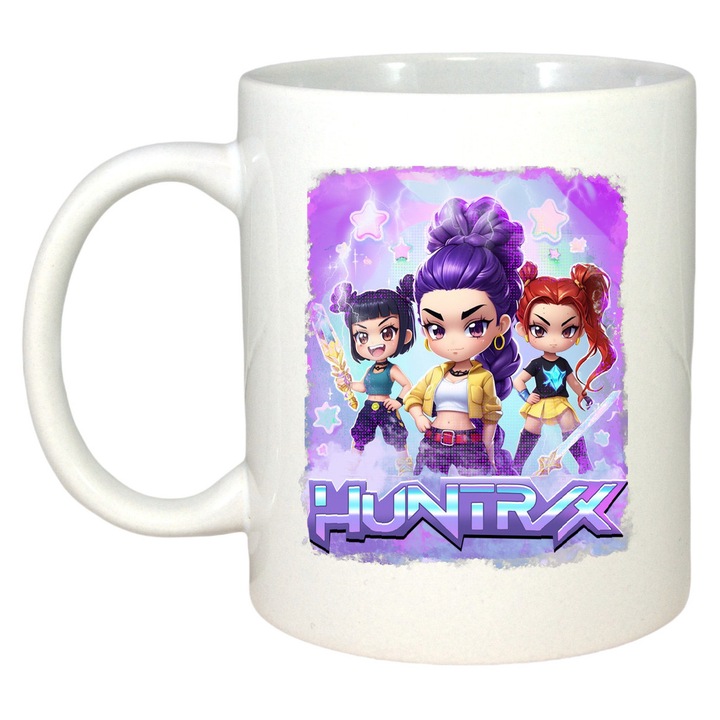 Cana Huntrix K Pop Hunters Demon Poster Cu Margine Mov Si Pisica, Craciun, Sarbatori, Cadou, 100% Ceramica, Cri-Flo, Culoare Alb, 330 ml