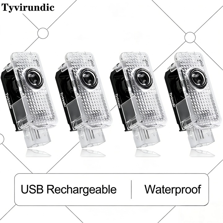 Proiector LED pentru usi auto Tyvirundic, set de 4 bucati, transparent, 85 lm