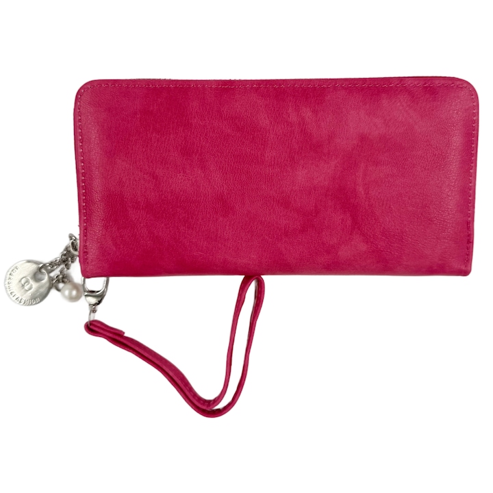Portofel dama piele ecologica, curelusa de mana, roz fucsia, 20x10x3cm
